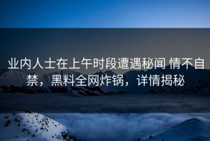 业内人士在上午时段遭遇秘闻 情不自禁，黑料全网炸锅，详情揭秘