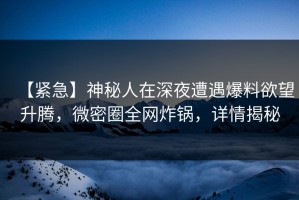 【紧急】神秘人在深夜遭遇爆料欲望升腾，微密圈全网炸锅，详情揭秘