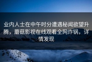 业内人士在中午时分遭遇秘闻欲望升腾，蘑菇影视在线观看全网炸锅，详情发现