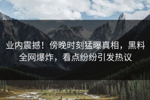 业内震撼！傍晚时刻猛曝真相，黑料全网爆炸，看点纷纷引发热议